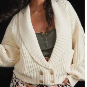NWT Anthropologie Chunky Fisherman Sweater Grandpa Cream ivory shawl oversized